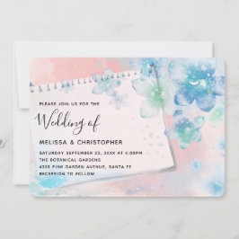  Blauwe Bloemen op een Roze Achtergrondhuwelijk Kaart