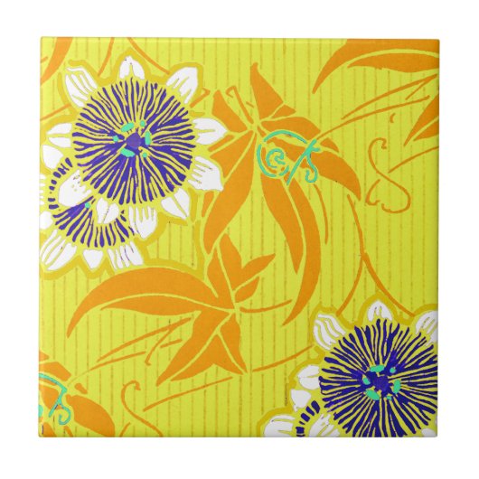 Blauwe bloemen op geel tegeltje (Voorkant)