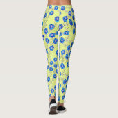 Blauwe Bloemen op Gele Leggings (Achterkant)