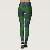 Blauwe bloemen op groenachtige achtergrond leggings (Achterkant)