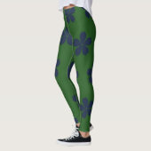 Blauwe bloemen op groenachtige achtergrond leggings (Links)