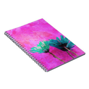 Blauwe bloemen op Grungy Pink Notitieboek
