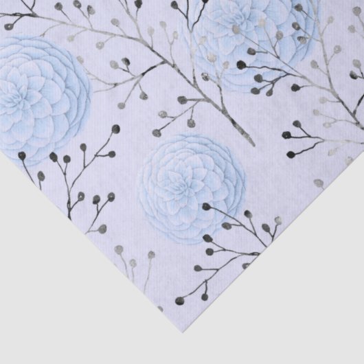 Blauwe bloemen op lichtblauwe ontkoppeling tissuepapier (Detail)