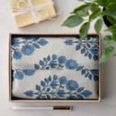 Blauwe bloemen op linnen patroon Decoupage Tissuepapier (Geschenk)