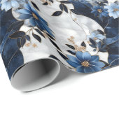 Blauwe Bloemen op Marmer  Cadeaupapier (Rol Hoek)