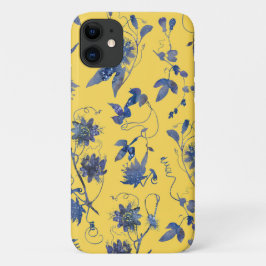 Blauwe bloemen op Mustard Yellow Floral Pattern Case-Mate iPhone Case