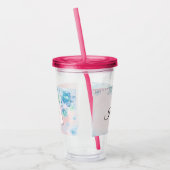  blauwe bloemen op roze achtergrond acryl drinkbeker (Links)