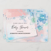 Blauwe Bloemen op Roze Achtergrond Baby shower Kaart (Voorkant / Achterkant)