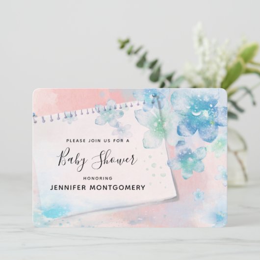 Blauwe Bloemen op Roze Achtergrond Baby shower Kaart (Staand voorkant)