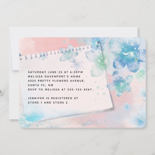  Blauwe Bloemen op Roze Achtergrond Baby shower Kaart (Achterkant)