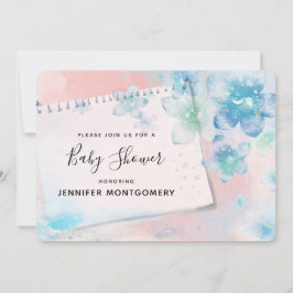  Blauwe Bloemen op Roze Achtergrond Baby shower Kaart