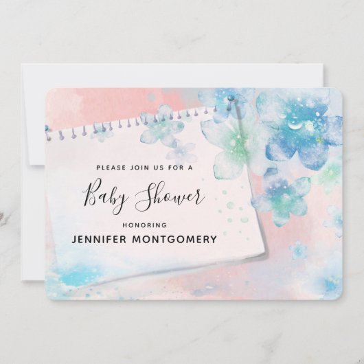 Blauwe Bloemen op Roze Achtergrond Baby shower Kaart (Voorkant)