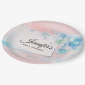 Blauwe Bloemen op Roze Achtergrond Baby shower Papieren Bordje (Gekanteld)