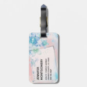  blauwe bloemen op roze achtergrond bagagelabel (Achterkant verticaal)