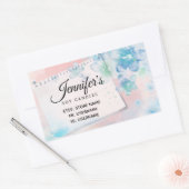 Blauwe Bloemen op Roze Achtergrond Bedrijfs Rechthoekige Sticker (Envelop)