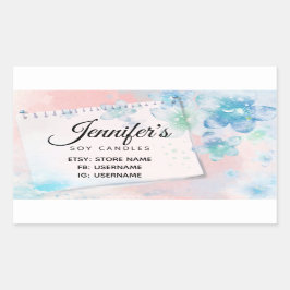 Blauwe Bloemen op Roze Achtergrond Bedrijfs Rechthoekige Sticker
