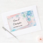 blauwe bloemen op roze achtergrond bruiloft rechthoekige sticker (Envelop)