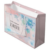  Blauwe Bloemen op Roze Achtergrond Dag Groot Cadeauzakje (Voorkant Gekanteld)