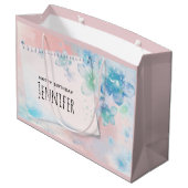  Blauwe Bloemen op Roze Achtergrond Dag Groot Cadeauzakje (Achterkant Gekanteld)