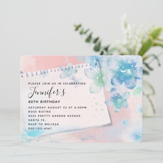  Blauwe Bloemen op Roze Achtergrond Dag Kaart (Staand voorkant)