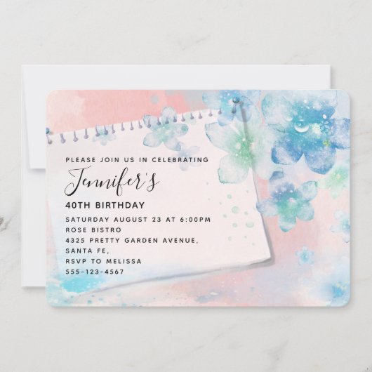  Blauwe Bloemen op Roze Achtergrond Dag Kaart (Voorkant)