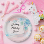 Blauwe Bloemen op Roze Achtergrond Dag Papieren Bordje (Feest)