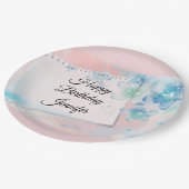 Blauwe Bloemen op Roze Achtergrond Dag Papieren Bordje (Gekanteld)