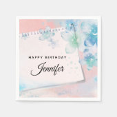 Blauwe Bloemen op Roze Achtergrond Dag Servet (Voorkant)