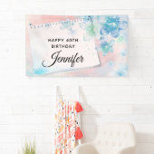 Blauwe Bloemen op Roze Achtergrond Dag Spandoek (Insitu)