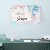 Blauwe Bloemen op Roze Achtergrond Dag Spandoek (Beurs)