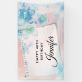 Blauwe Bloemen op Roze Achtergrond Dag Spandoek (Verticaal)