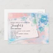 Blauwe Bloemen op Roze Achtergrond Dag Uitnodiging Briefkaart (Voorkant / Achterkant)