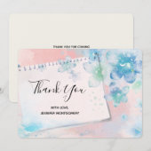 blauwe bloemen op roze achtergrond Dank u Bedankkaart (Voorkant / Achterkant)