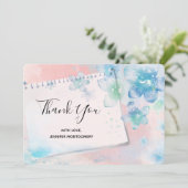 blauwe bloemen op roze achtergrond Dank u Bedankkaart (Staand voorkant)