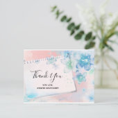 blauwe bloemen op roze achtergrond Dank u Briefkaart (Staand voorkant)