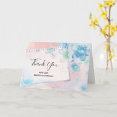  blauwe bloemen op roze achtergrond Dank u Kaart