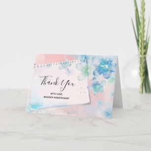  blauwe bloemen op roze achtergrond Dank u Kaart