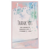  blauwe bloemen op roze achtergrond Dank u Klein Cadeauzakje (Achterkant)