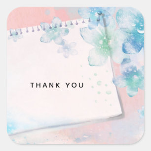  blauwe bloemen op roze achtergrond Dank u Vierkante Sticker