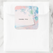  blauwe bloemen op roze achtergrond Dank u Vierkante Sticker (Tas)