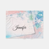 blauwe bloemen op roze achtergrond fleece deken (Voorkant (Horizontaal))