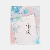 blauwe bloemen op roze achtergrond fleece deken (Voorkant)