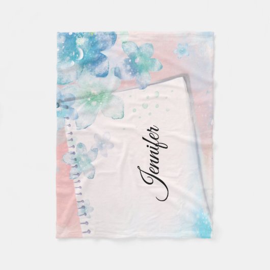  blauwe bloemen op roze achtergrond fleece deken (Voorkant)