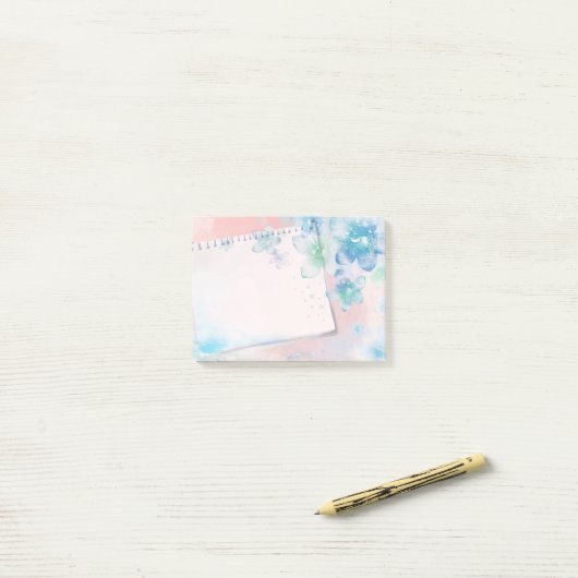  blauwe bloemen op roze achtergrond post-it® notes (Op bureau)