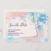 blauwe bloemen op roze achtergrond save the date (Voorkant / Achterkant)