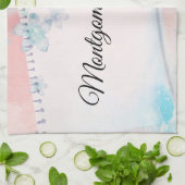 blauwe bloemen op roze achtergrond theedoek (Gevouwen)