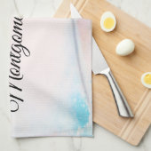 blauwe bloemen op roze achtergrond theedoek (Quarter Fold)