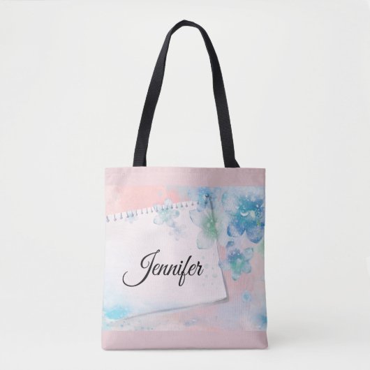 blauwe bloemen op roze achtergrond tote bag (Voorkant)