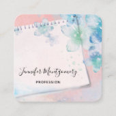  blauwe bloemen op roze achtergrond vierkante visitekaartje (Voorkant)