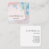  blauwe bloemen op roze achtergrond vierkante visitekaartje (Voorkant / Achterkant)